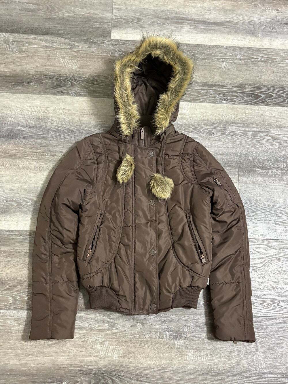 LEI Faux Fur Hood Brown Puffer Jacket Outdoors Preppy Coquette - Women’s Small